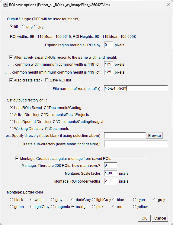 Main menu for Export all ROIs as Individual Image Files macro